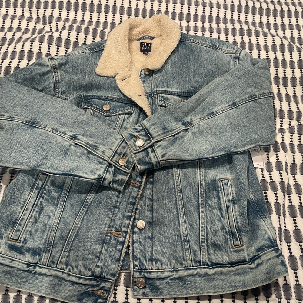 GAP Blue Jean Jacket with Cream Sherpa Collar